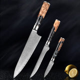 SAKUTO (作東) Japanese Damascus Steel Kitchen Knife Set With Coloured Black Handle