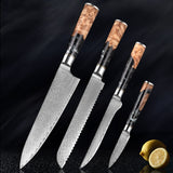 SAKUTO (作東) Japanese Damascus Steel Kitchen Knife Set With Resin Handle